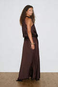 Satin halterneck maxi dress - Chocolate plum