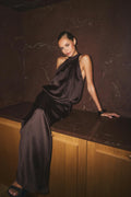 Satin halterneck maxi dress - Vert foncé