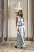 Satin halterneck maxi dress - Chocolate plum
