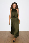 Satin halterneck maxi dress - Vert foncé