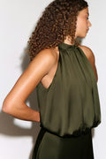 Satin halterneck maxi dress - Vert foncé