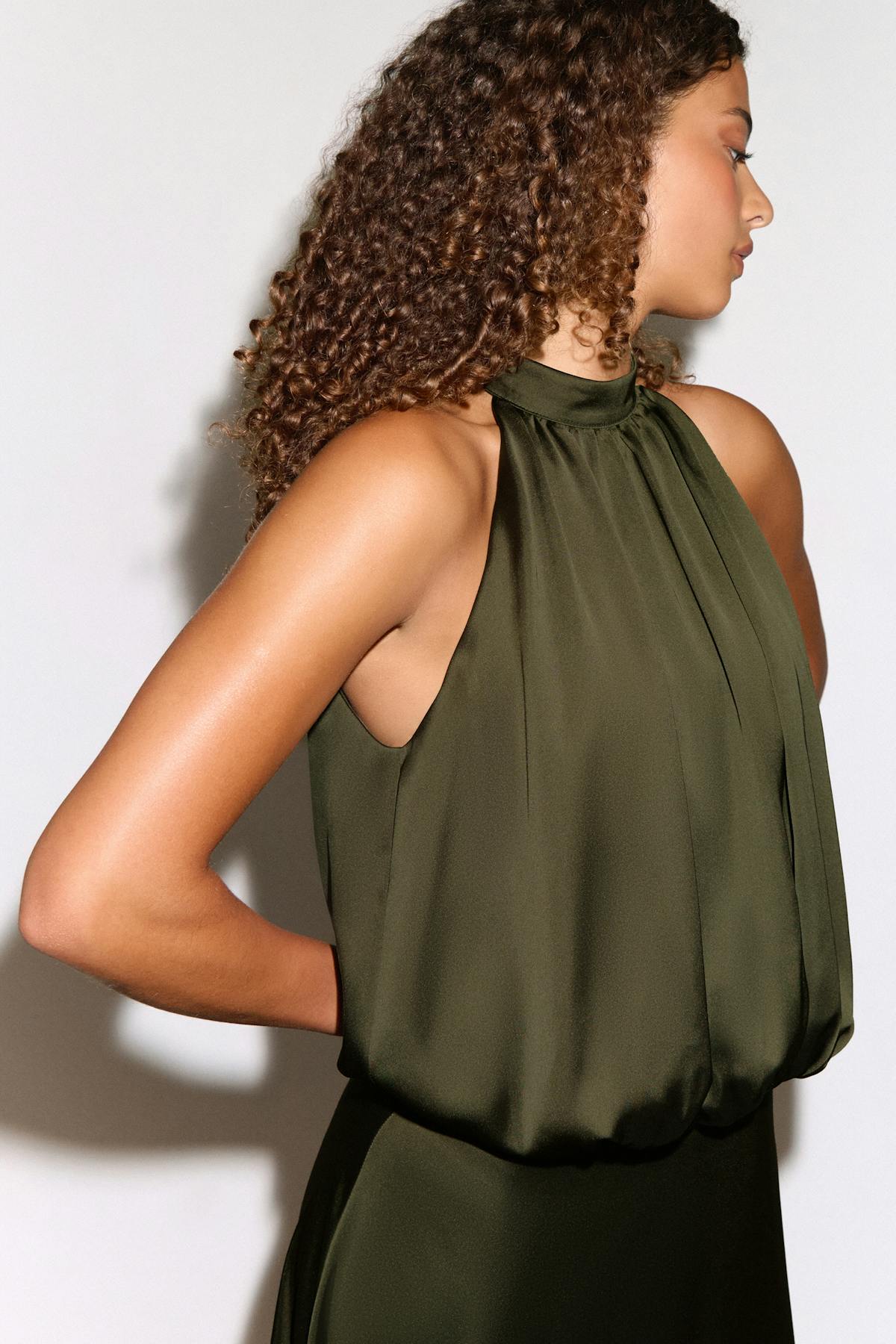 Satin halterneck maxi dress - Vert foncé