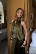 Satin halterneck maxi dress - Vert foncé