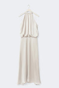 Satin halterneck maxi dress - Bleu clair