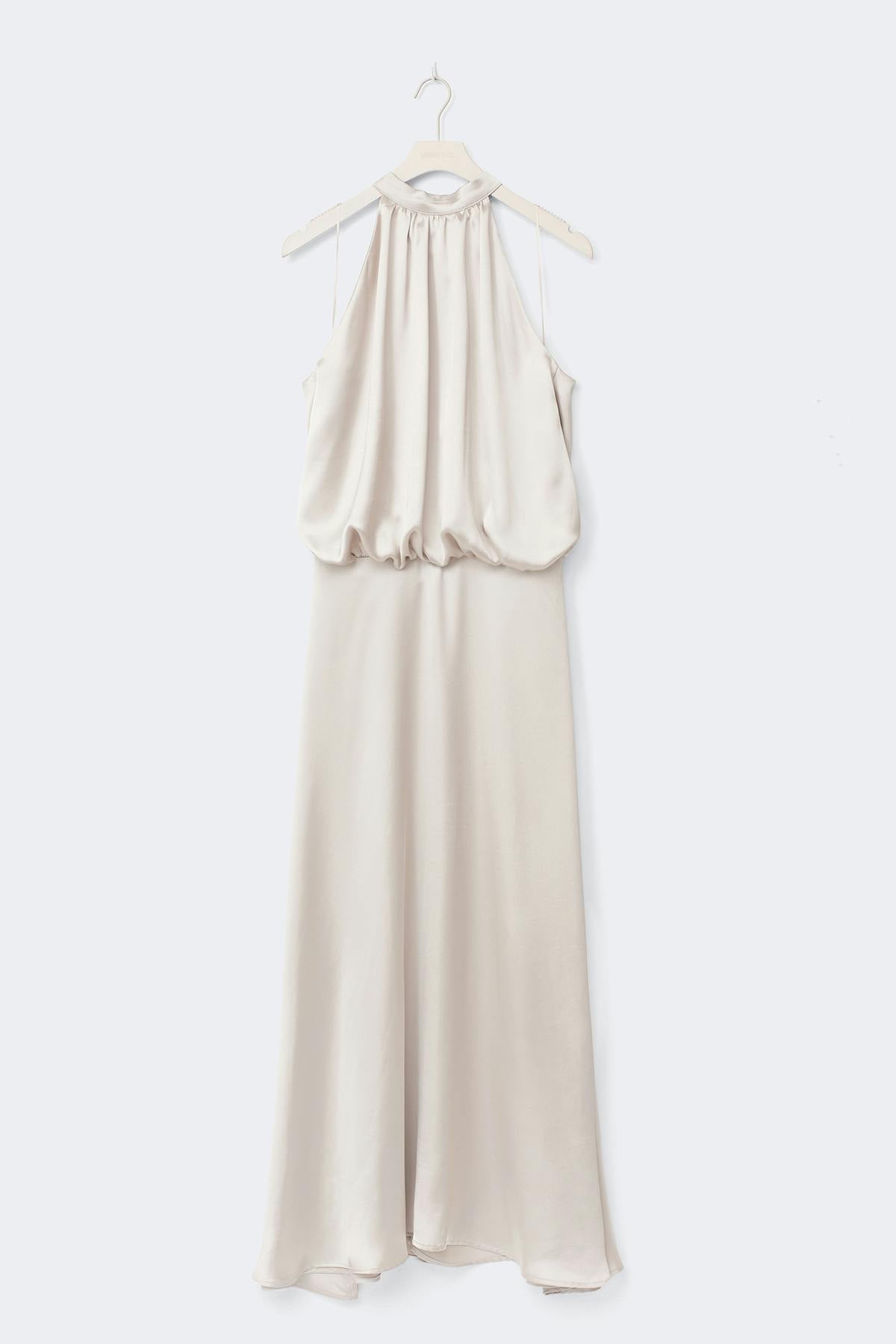 Satin halterneck maxi dress - Bleu clair