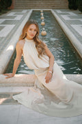 Satin halterneck maxi dress - Bleu clair