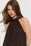 Halterneck asymmetric dress - Brown dot aop