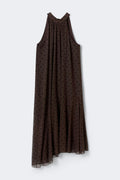 Halterneck asymmetric dress - Brown dot aop