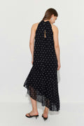 Halterneck asymmetric dress - Black/white dot