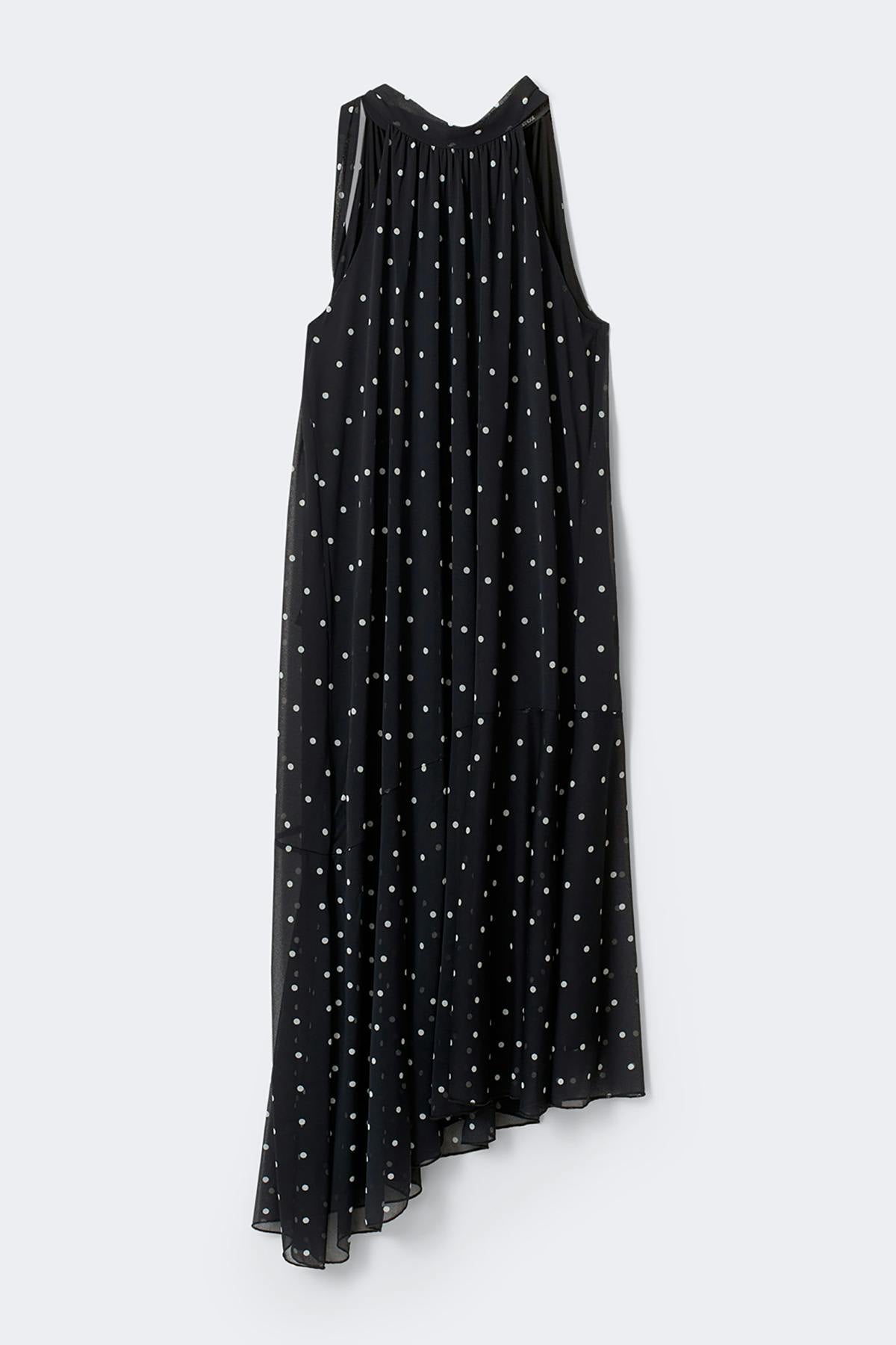 Halterneck asymmetric dress - Black/white dot