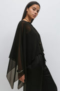 Sheer asymmetric poncho - Noir