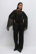Sheer asymmetric poncho - Noir