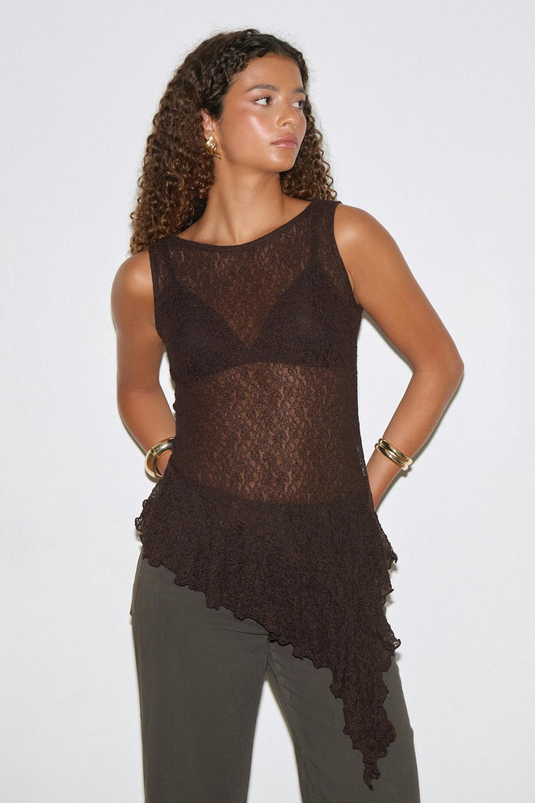 Asymmetric lace top - Chocolate plum