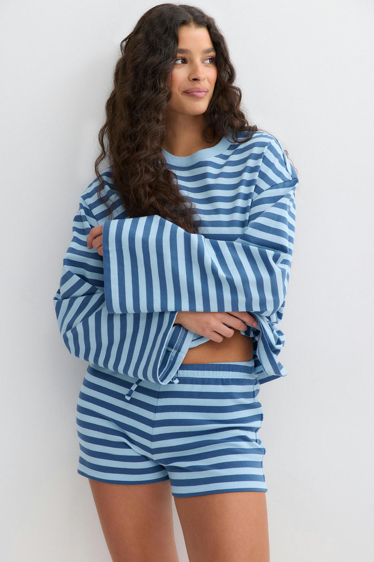 Drawstring shorts - Dusty blue stripe