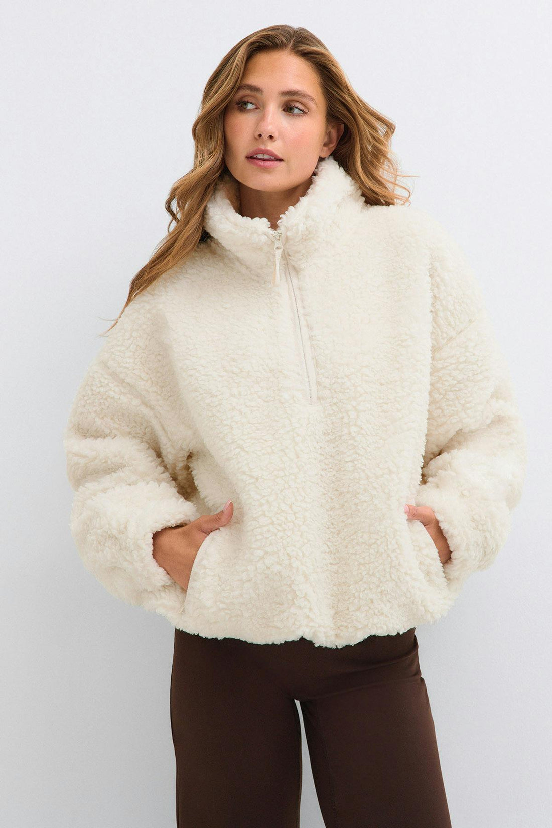 Half zip pile jacket - Gardenia
