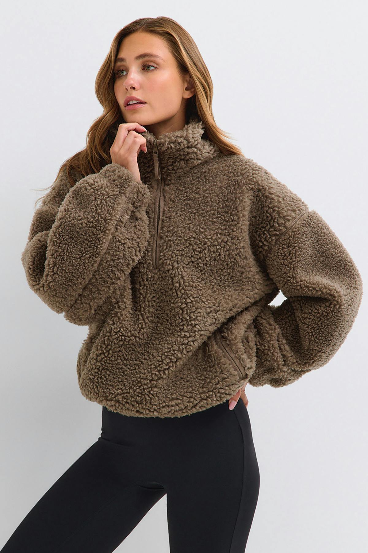Half zip pile jacket - Gardenia