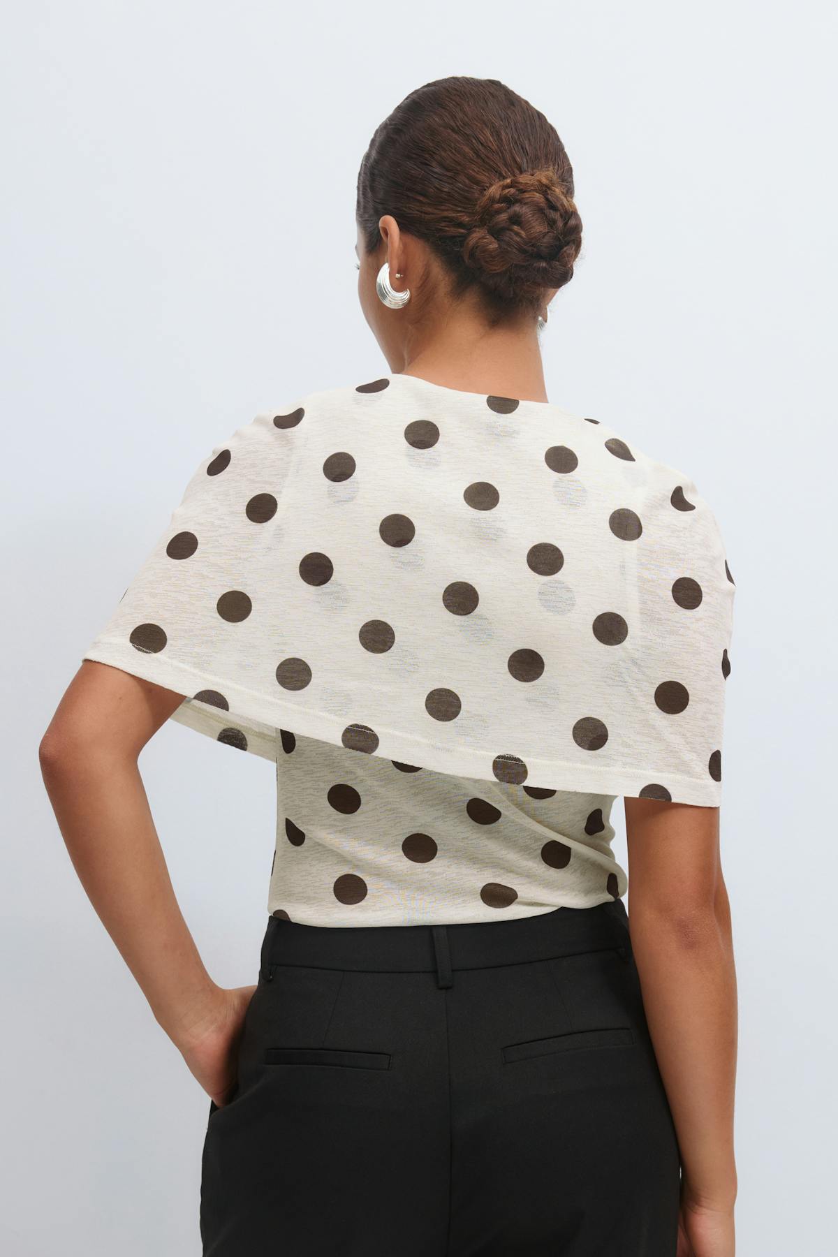 Cape ruched top - Cream dot