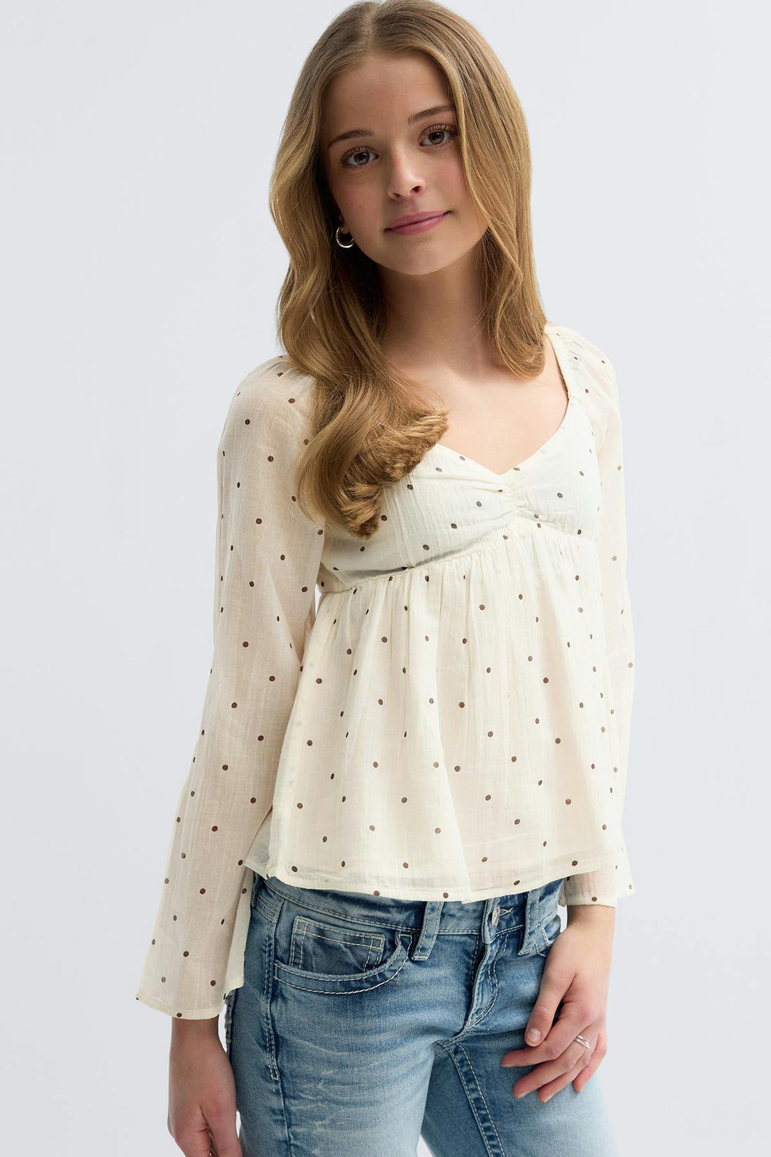 Y heart shape blouse - Brown dot aop