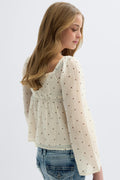 Y heart shape blouse - Brown dot aop