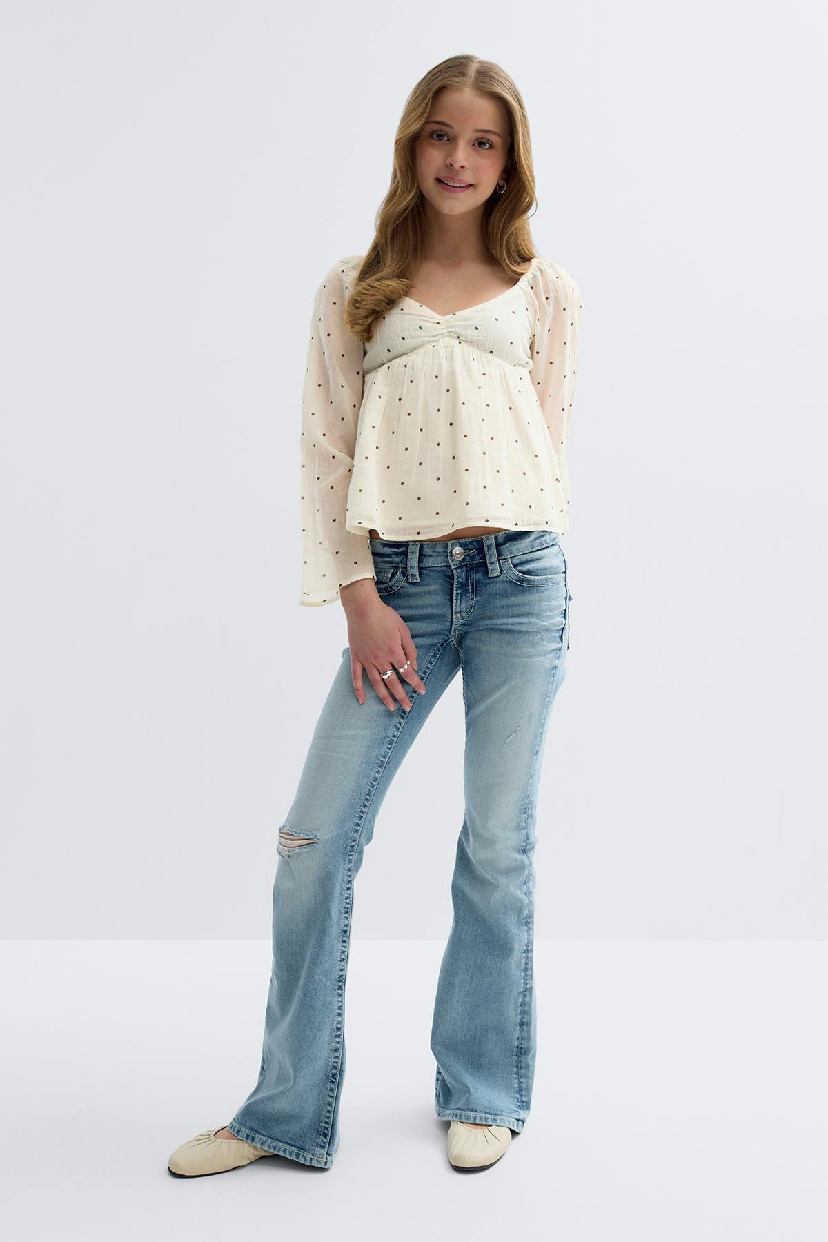 Y heart shape blouse - Brown dot aop