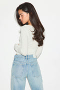 Slim fit scoop neck top - Blanc cassé