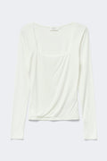 Slim fit scoop neck top - Blanc cassé