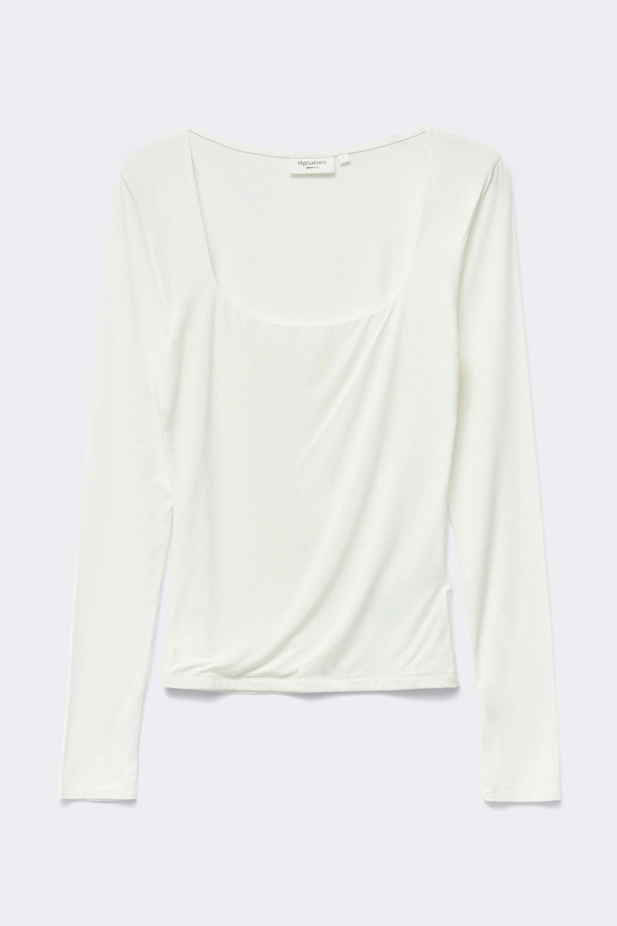 Slim fit scoop neck top - Blanc cassé