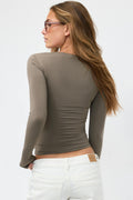 Slim fit scoop neck top - Blanc cassé