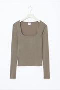 Slim fit scoop neck top - Blanc cassé