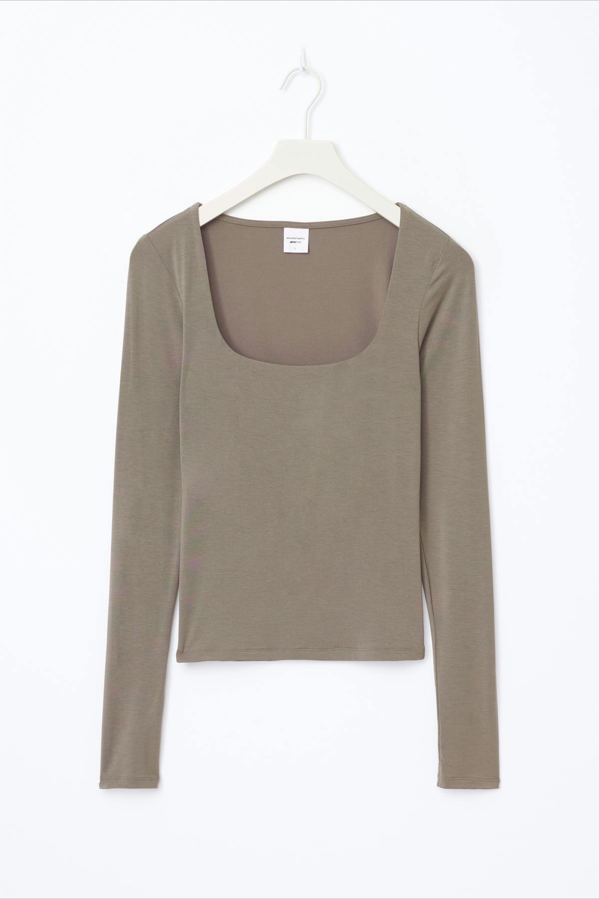 Slim fit scoop neck top - Blanc cassé
