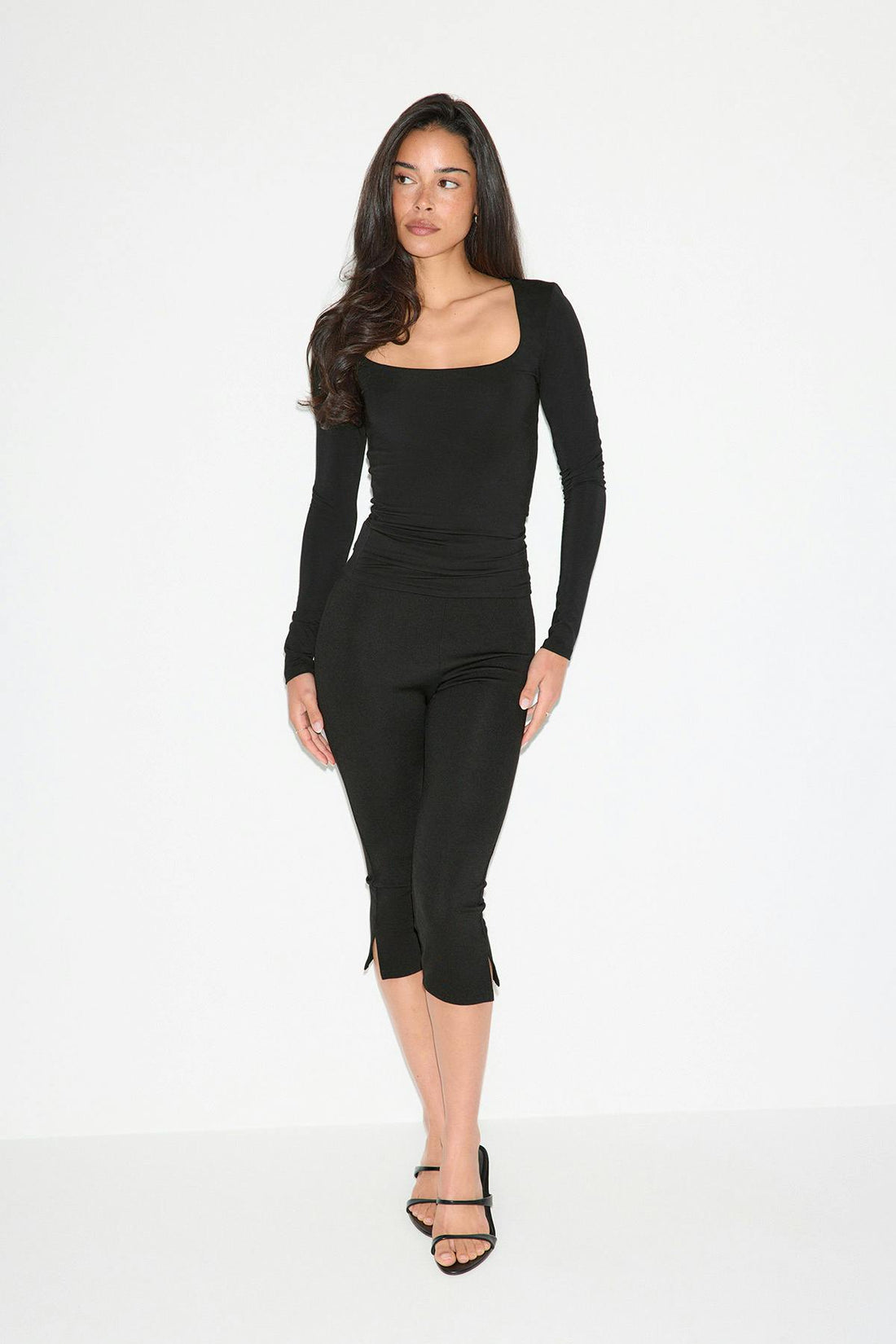 Slim fit scoop neck top - Noir