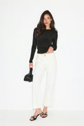 Slim fit long sleeve top - Blanc cassé