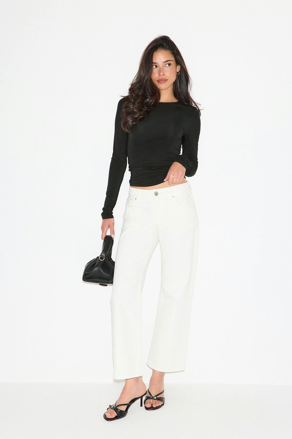 Slim fit long sleeve top - Blanc cassé