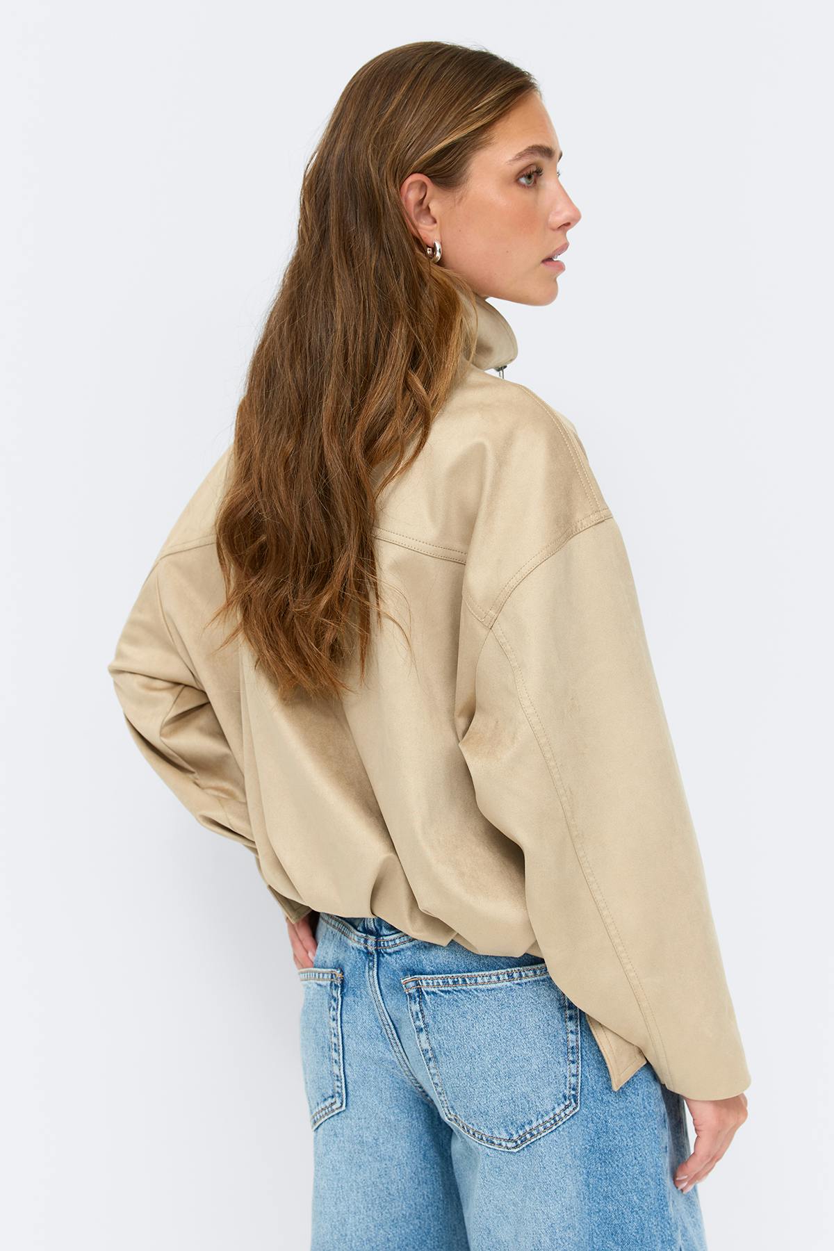 Faux suede high neck jacket - Beige