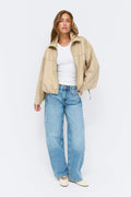 Faux suede high neck jacket - Beige
