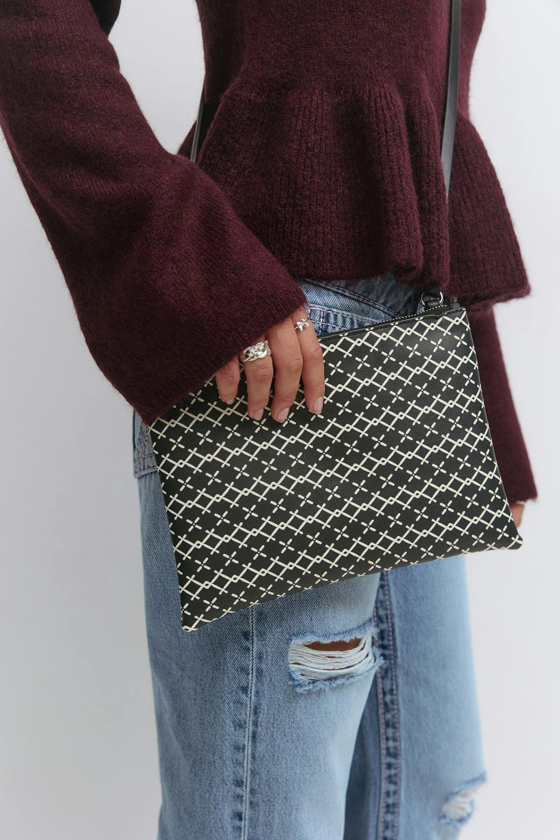 Y clutch bag - Black/beige