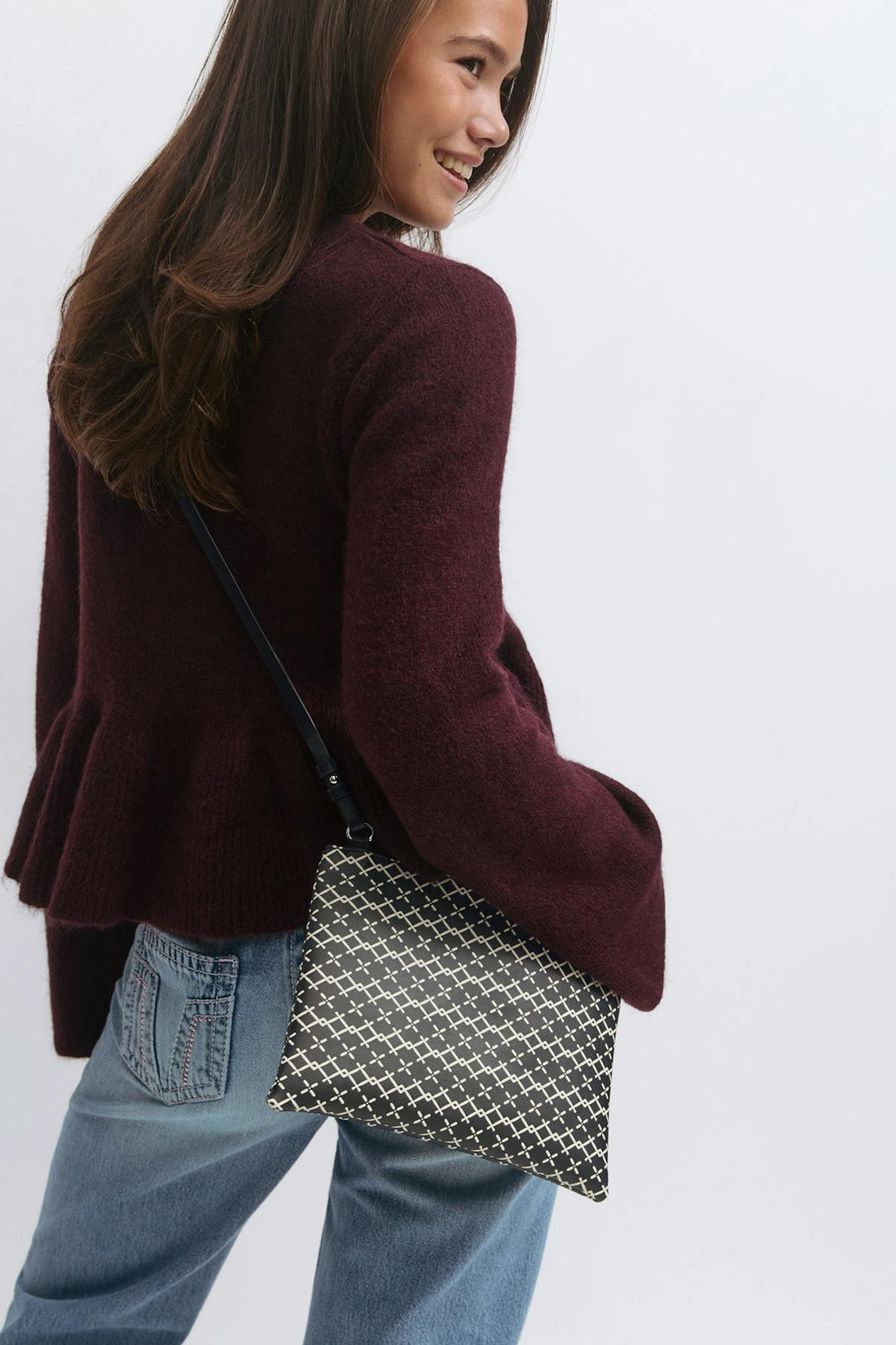 Y clutch bag - Black/beige