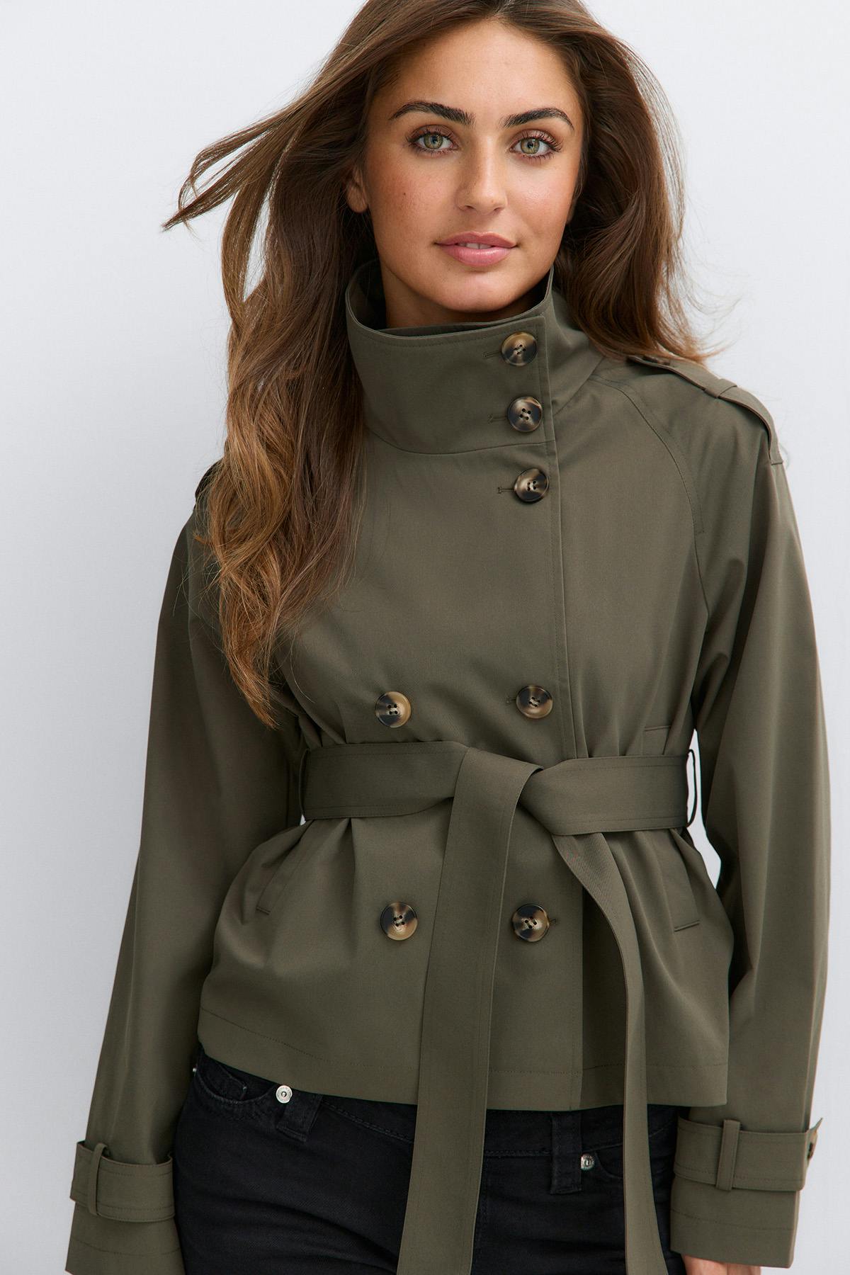 14+ short belted trench jacket - Beige