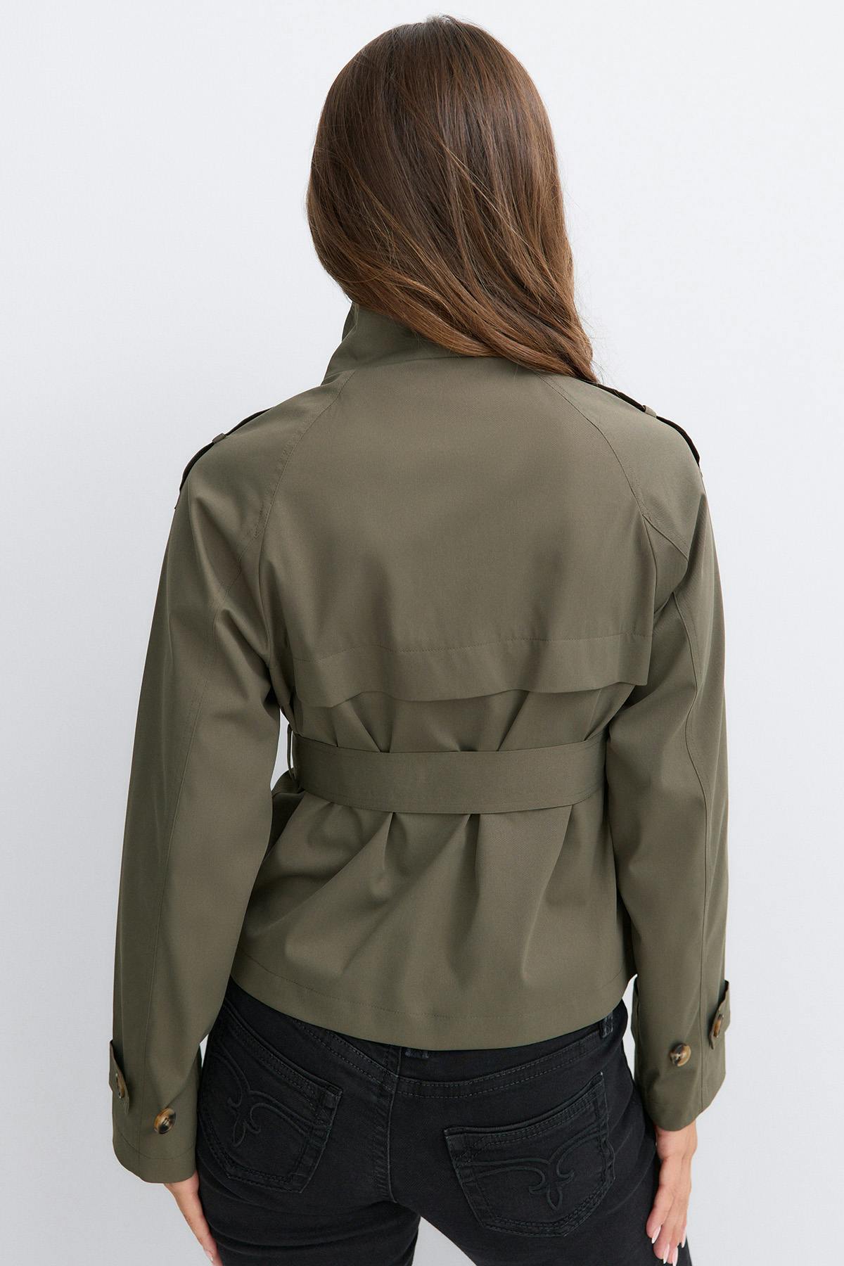 14+ short belted trench jacket - Beige