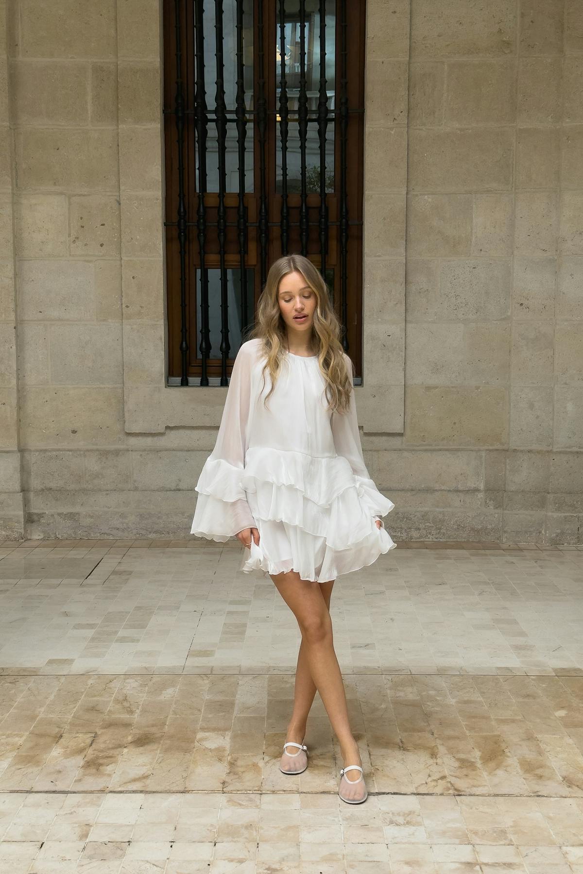 Flowy frill mini dress - Bordeaux