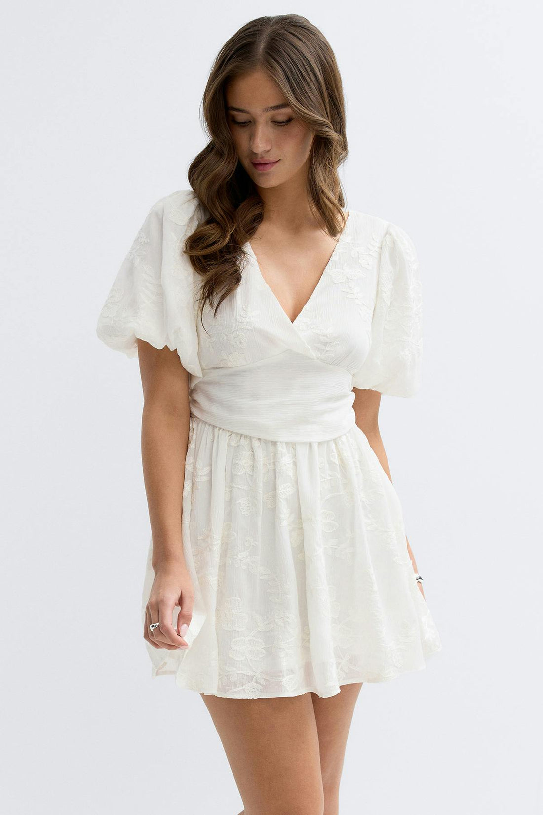 Embroidered mini dress - Blanc cassé