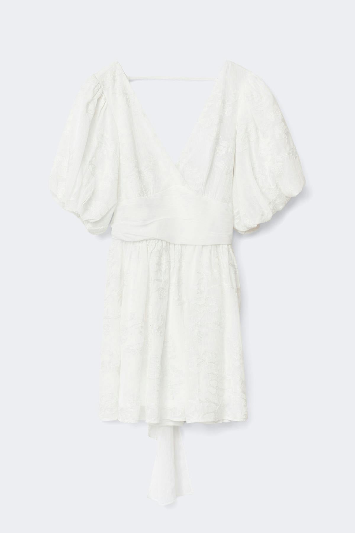 Embroidered mini dress - Blanc cassé