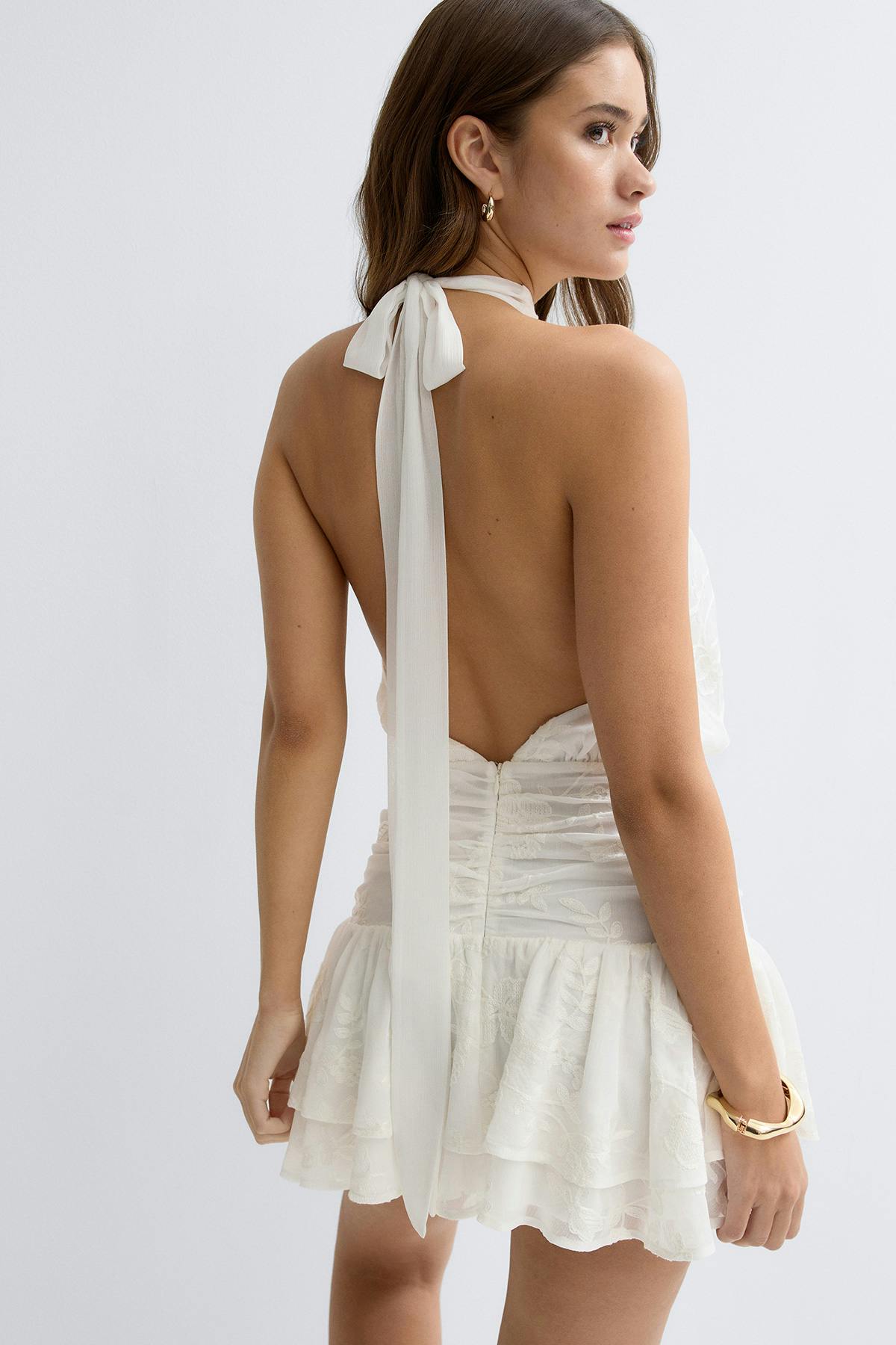 Embroidery mini dress - Blanc cassé