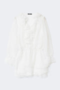 Long sleeve frill mini dress - Blanc cassé