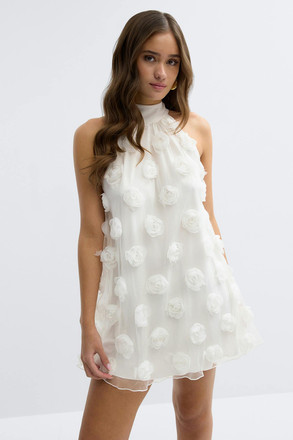 Wide halterneck mini dress - Blanc cassé