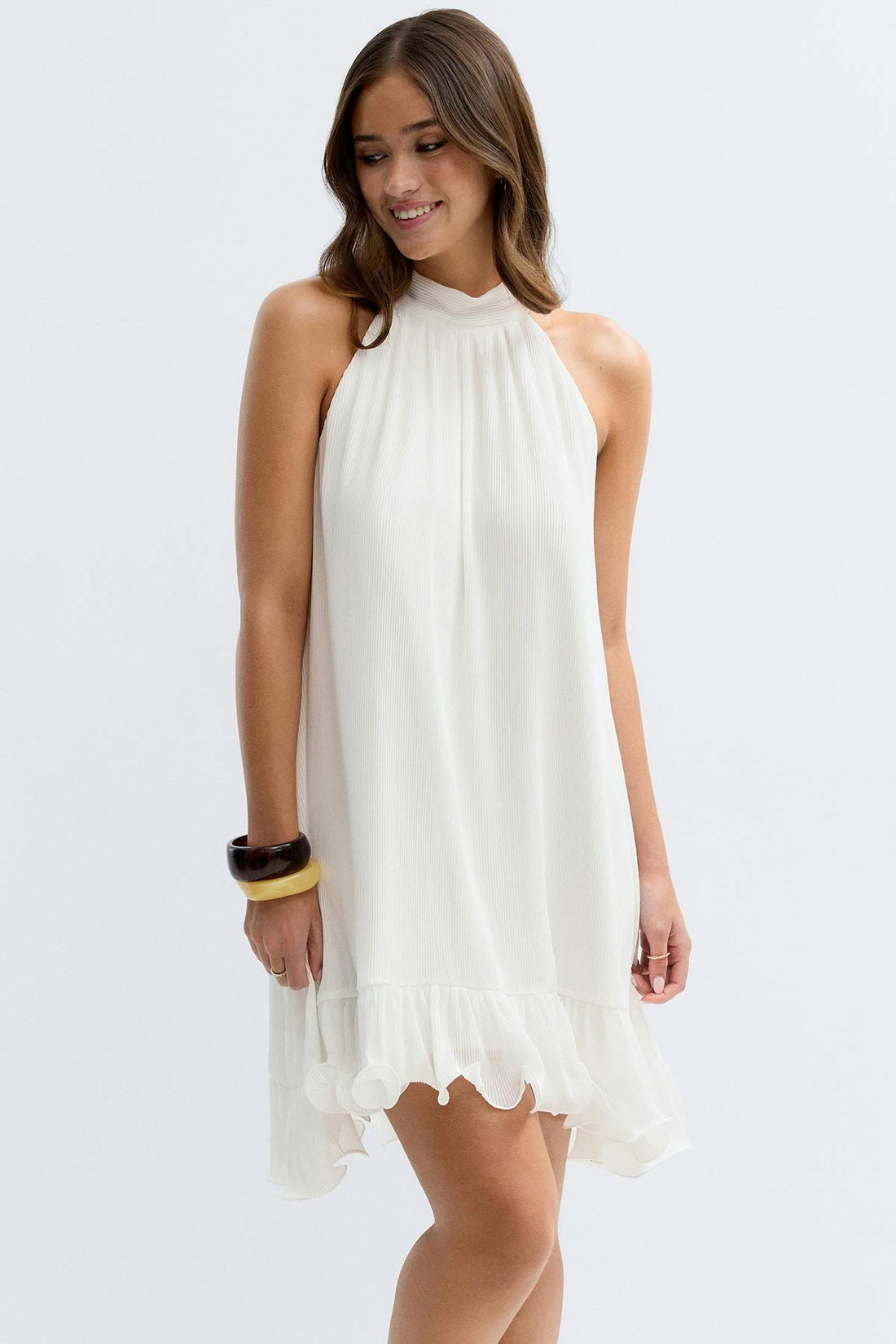 Pleated frill mini dress - Blanc cassé
