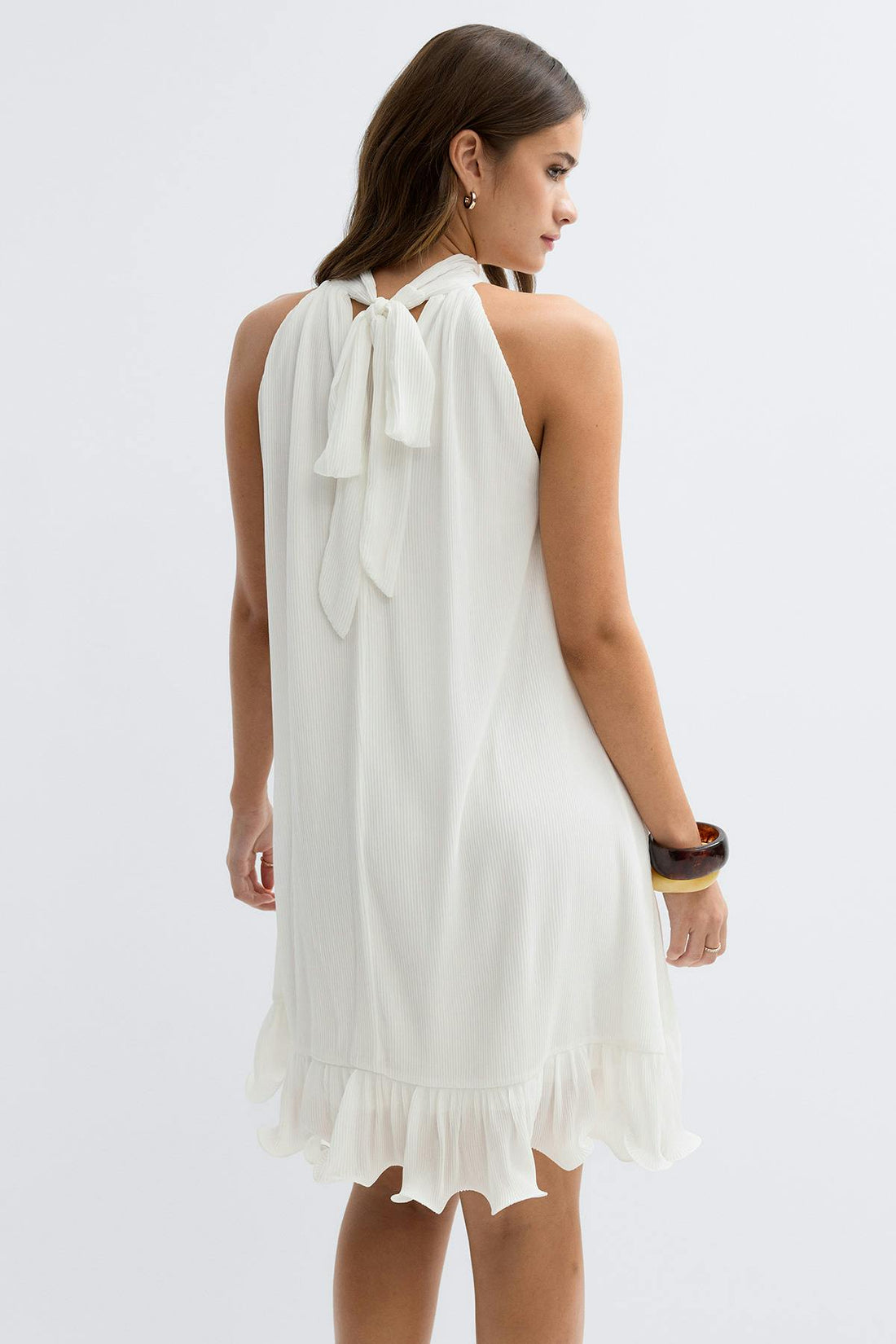 Pleated frill mini dress - Blanc cassé