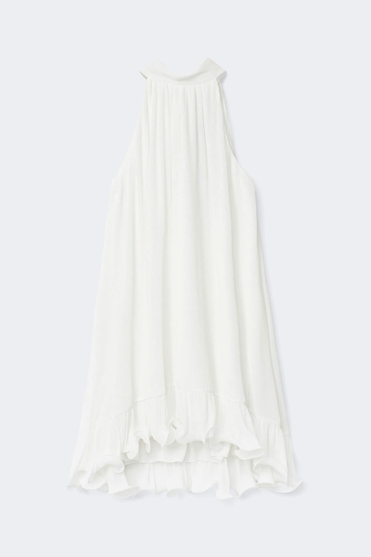 Pleated frill mini dress - Blanc cassé