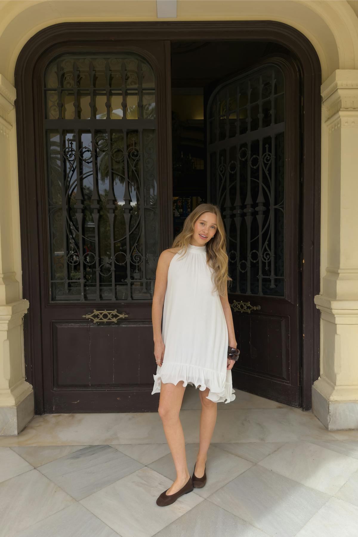 Pleated frill mini dress - Blanc cassé