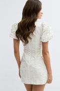 Brocade puffsleeve mini dress - Rose